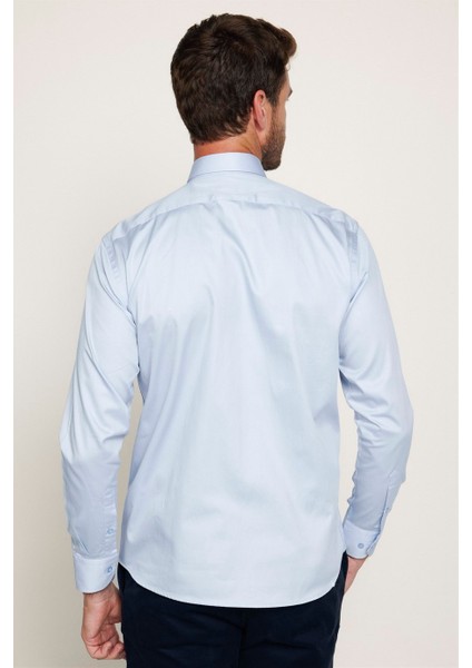 Klasik Fit Pamuk Saten Erkek Mavi Gömlek indirimleri