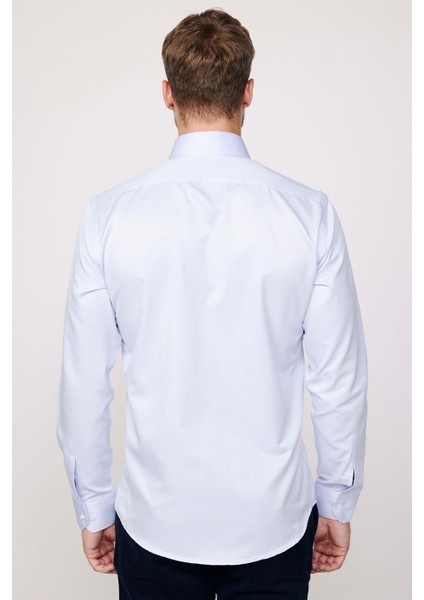 Modern Slim Fit Düz Saten Pamuklu Erkek Mavi Gömlek indirimleri