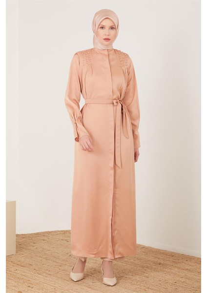 Kolu Daraltılabilen İncili Ferace 23Y8402 Latte