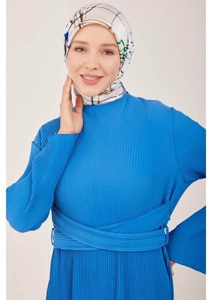 Beli Çapraz Kemerli Piliseli Elbise 23Y9663 Kobalt fırsatları