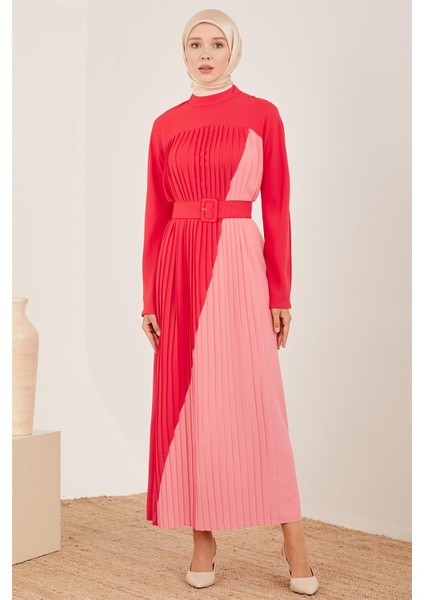 Iki Renkli Pliseli Elbise 23Y9675 Kiraz fiyatları