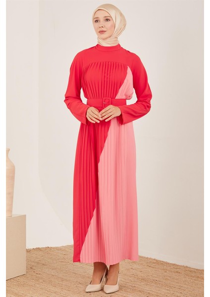 Iki Renkli Pliseli Elbise 23Y9675 Kiraz modelleri