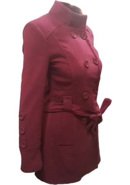 Kadın Kaşe Önü Düğmeli Kaban ST02275 - Bordo - 38 modelleri