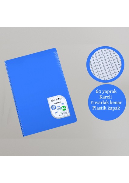 A4 60 Yaprak Colormaxi Spiralli Defter Plastik Kapak Kareli 1 Adet