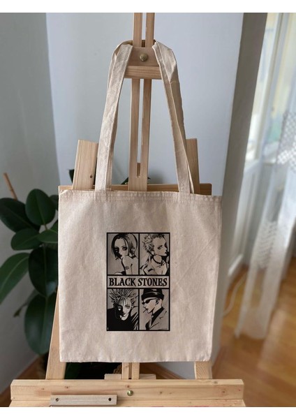 Black Stones Kadın Bez Çanta Pamuk Çevre Dostu Orta Boy