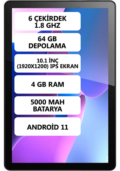 Tab M10 (3rd Gen) 4gb 64 GB Depolama 10,1" Wuxga Tablet - ZAAG0003TR