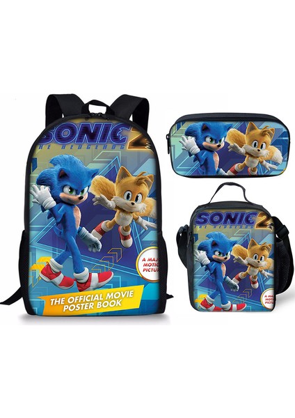 Yeni Sonic Sırt Çantası Sonic2 Öğrenci Okul Çantası Çocuk Yemek Çantası Kalem Kutusu Üç Adet (Yurt Dışından)