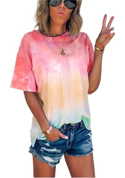 Gradyan Baskılı Bol T-Shirt Kadın Üstü (Yurt Dışından) modelleri