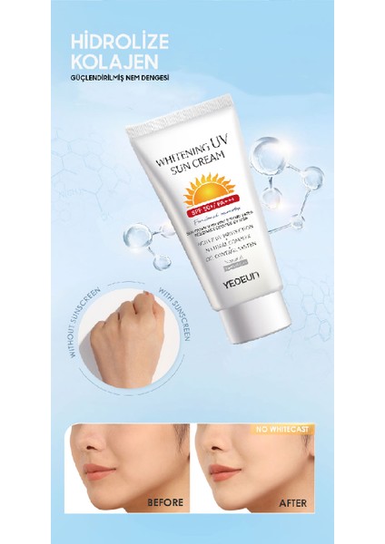 Naturel Içerik Aydınlatıcı Yüksek Koruyucu Whitening Uv Güneş Kremi SPF50 + Pa+++