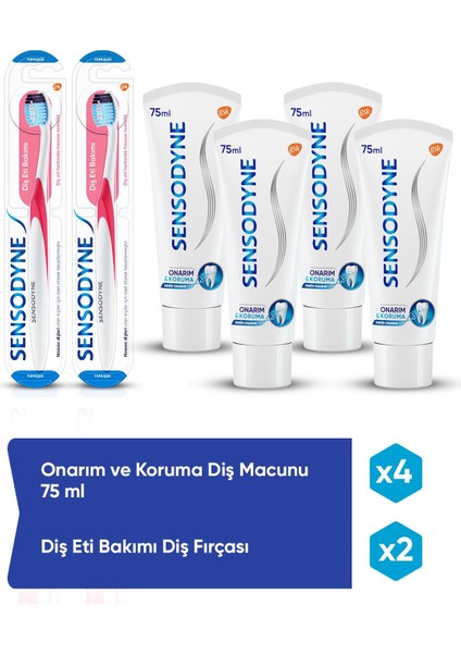 Onarım ve Koruma Hassasiyet Diş Macunu 75 ml x 4 + Diş Eti Diş Fırçası x 2