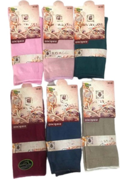 6'li Kadın Bambu Çorap Uzun - Çok Renkli Dikişsiz