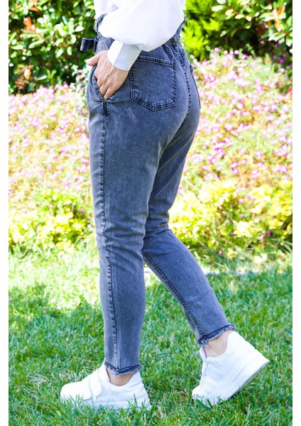 Beli Kuşaklı Dar Paça Kot Pantolon Füme modelleri