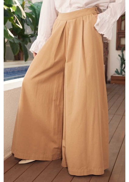 1163-PARÇA Boya Pileli Pantolon Etek Bej fiyatları