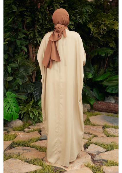 6571- Tensel Parça Boya Abaya Bej