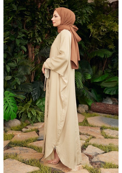 6571- Tensel Parça Boya Abaya Bej