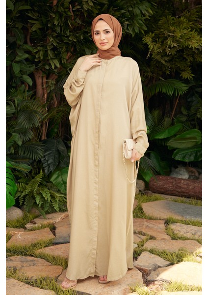 6571- Tensel Parça Boya Abaya Bej