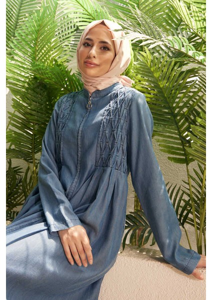 6626-KROŞETALI Patlı Elbise Koyu Mavi fiyatları