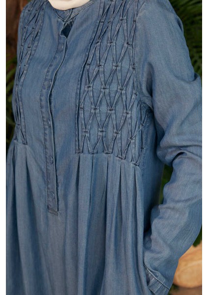 6626-KROŞETALI Patlı Elbise Koyu Mavi fırsatları