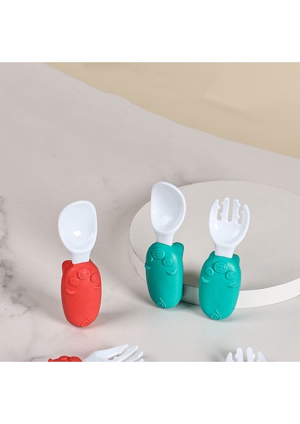 Ruyı Bebek Yumuşak Kauçuk Çatal Kaşık Çatal Silikon Düzenleyici 3'Lü Set (Yurt Dışından)