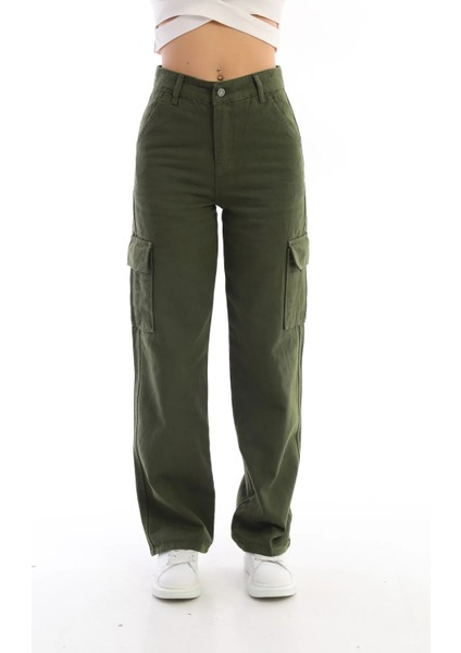 Kız Çocuk Kargo Cep Detaylı Yüksek Bel Wide Leg Kot PANTOLON-PNT-0029