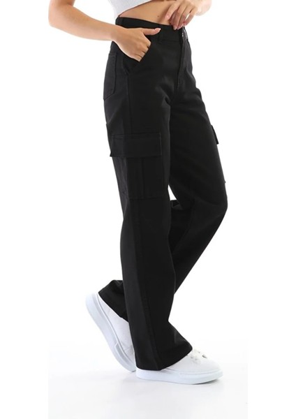 Kız Çocuk Kargo Cep Detaylı Yüksek Bel Wide Leg Kot PANTOLON-PNT-0029 modelleri