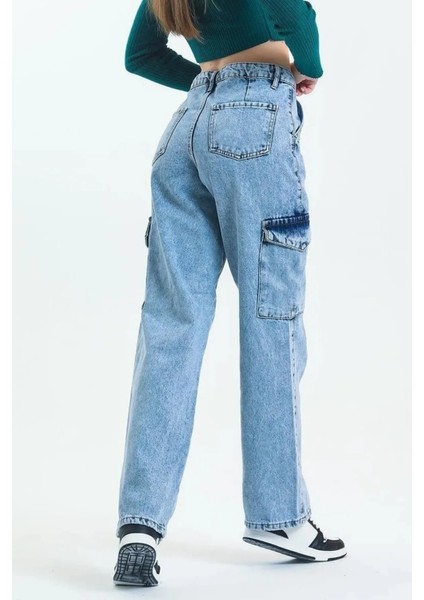 Kız Çocuk Kargo Cep Detaylı Yüksek Bel Wide Leg Kot PANTOLON-PNT-0029 fırsatları