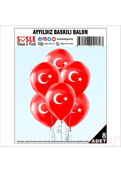 Ay Yıldız Baskılı 30CM Balon - 8 Adet