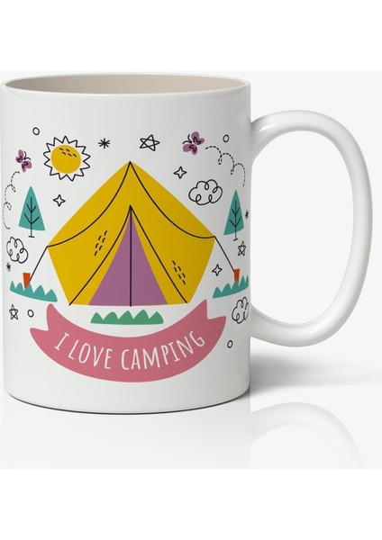 Kamp Temalı Baskılı Kupa Bardak Baskılı Kahve Kupa Bardak