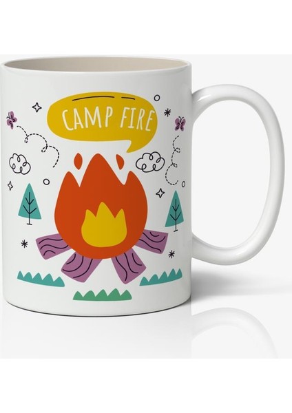Kamp Temalı Baskılı Kupa Bardak Baskılı Kahve Kupa Bardak