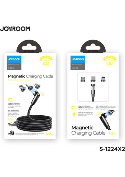 S-1224X2 Magnetic Ip Örgü 100 cm USB To Micro + Lightning + Type-C Şarj ve Data Kablosu