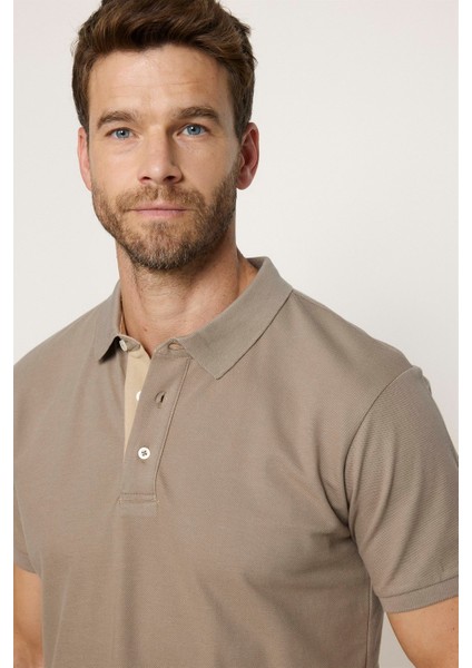 Erkek Polo Yaka Slim Fit Düz Pamuk Pike Bej Tişört modelleri