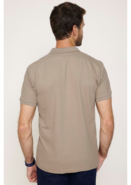 Erkek Polo Yaka Slim Fit Düz Pamuk Pike Bej Tişört indirimleri