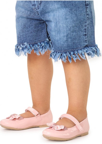 Taşlı Cırtlı Kız Çocuk Fiyonklu Babet Ayakkabı Ege 204 Rugan