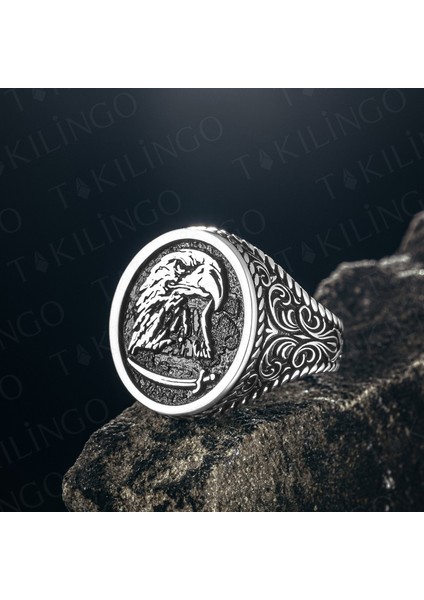 925 Ayar Gümüş Kartal Motifli Taşsız Erkek Yüzük