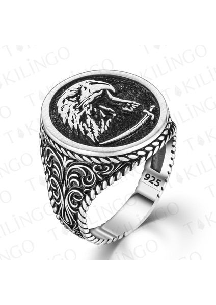 925 Ayar Gümüş Kartal Motifli Taşsız Erkek Yüzük fiyatları