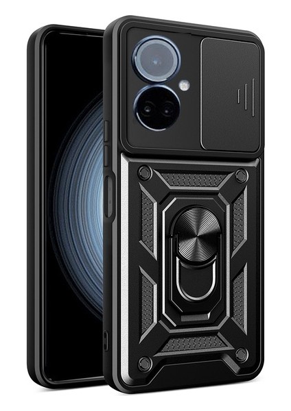 Tecno Camon 19 Neo Kılıf Tank Aramid Sürgülü Vega Yüzüklü Siyah