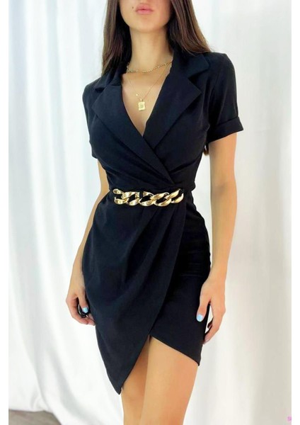 Zincir Detaylı Krep Elbise