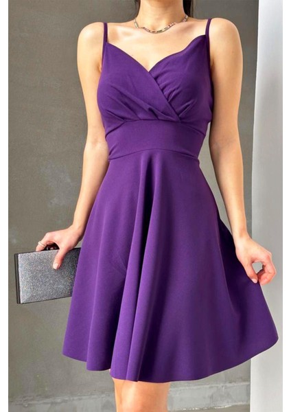 Ince Askılı Ithal Krep Elbise