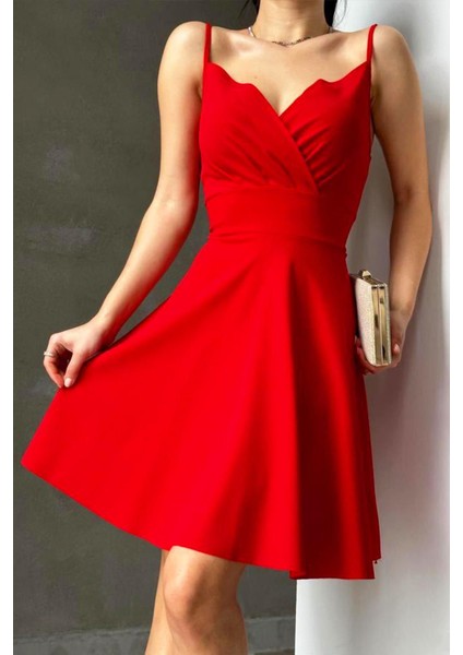 Ince Askılı Ithal Krep Elbise