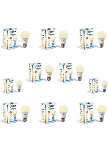 LED Ampul ORB-9W Sarı Işık E27 840 Lm 10 Adet