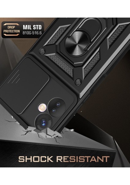 Tecno Camon 19 Neo Kılıf Tank Aramid Sürgülü Vega Yüzüklü Siyah fiyatları