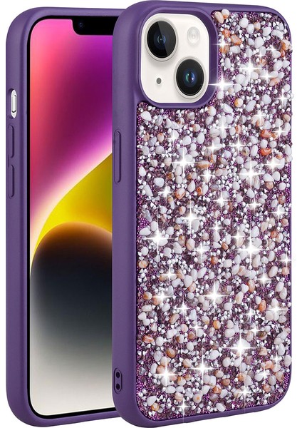 iPhone 14 Kılıf Parlak Kristal Taşlı Şık Tasarım Kamera Koruma Çıkıntılı Lussten Case