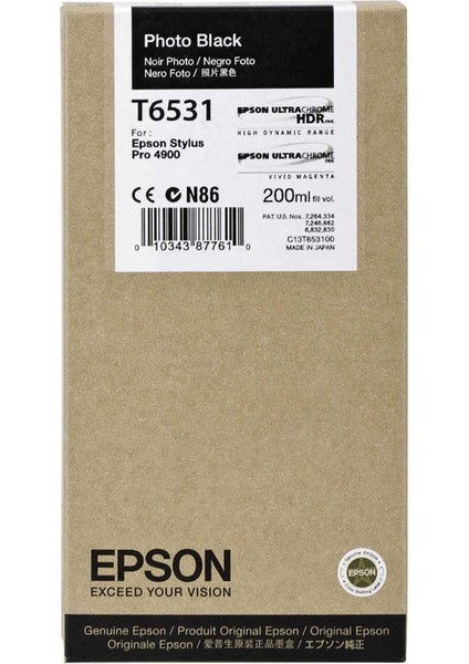 HPZR Epson T6531-C13T653100 Orjinal Foto Siyah Kartuş