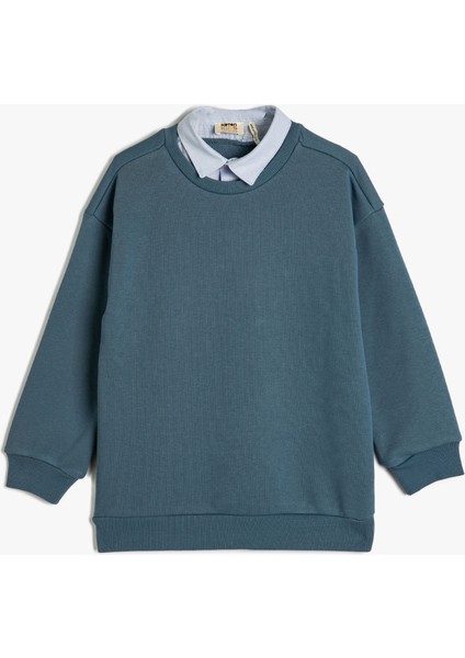 Sweatshirt Basic Gömlek Yaka Detaylı Uzun Kollu