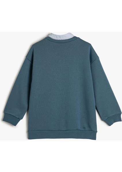 Sweatshirt Basic Gömlek Yaka Detaylı Uzun Kollu