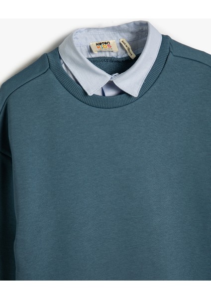 Sweatshirt Basic Gömlek Yaka Detaylı Uzun Kollu