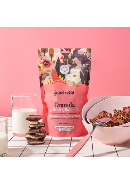 The Good Wild Glütensiz, Şeker İlavesiz Granola Çilekli Çikolatalı 300 gr