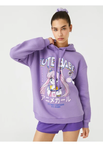 Anime Sweatshirt Oversize Baskılı Kapüşonlu Ribanalı