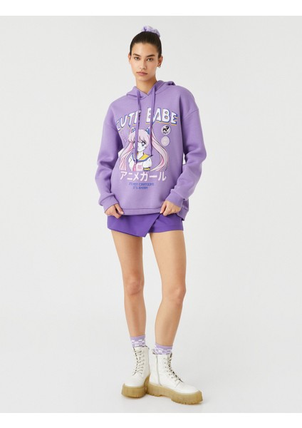 Anime Sweatshirt Oversize Baskılı Kapüşonlu Ribanalı