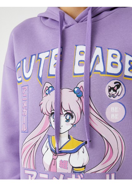 Anime Sweatshirt Oversize Baskılı Kapüşonlu Ribanalı